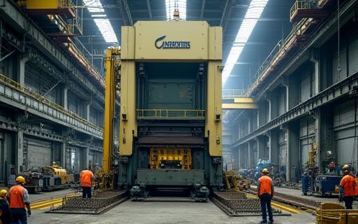 大型プレス機の設置作業風景