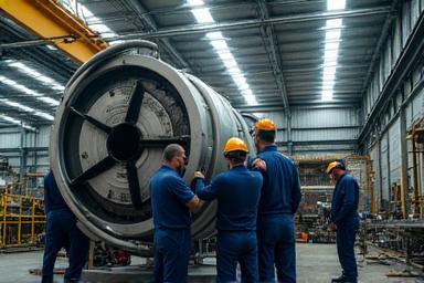 産業機械を組み立てる技術者たち